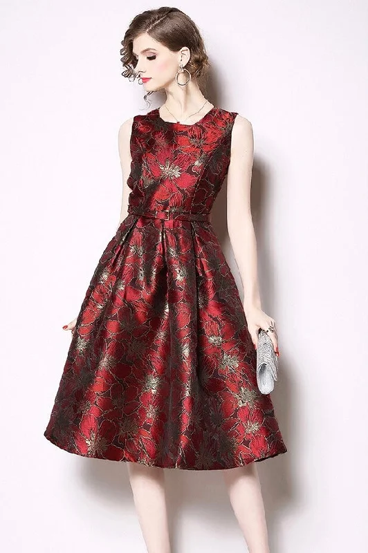 Price Slash evening dressRed Pleated Dress W/ Belt