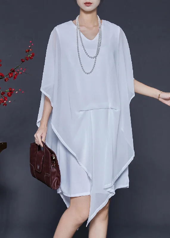 floral wrap dressWhite Cold Shoulder Chiffon Day Dresses Asymmetrical Summer