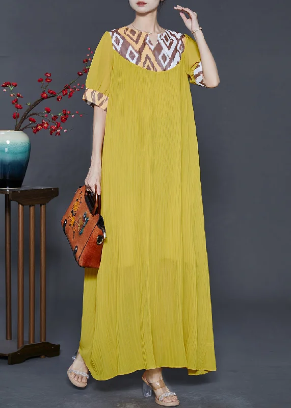 formal dressModern Yellow Oversized Patchwork Chiffon Maxi Dress Summer