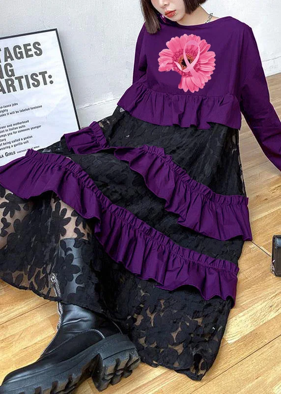 high-waisted dressBohemian purple Ruffles  Fall Lace Dresses