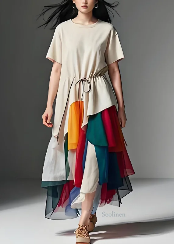 Overstock Sale vintage-inspired dressModern Asymmetrical Drawstring Patchwork Cotton Dress Summer Overstock Sale vintage-inspired dressModern Asymmetrical Drawstring Patchwork Cotton Dress Summer