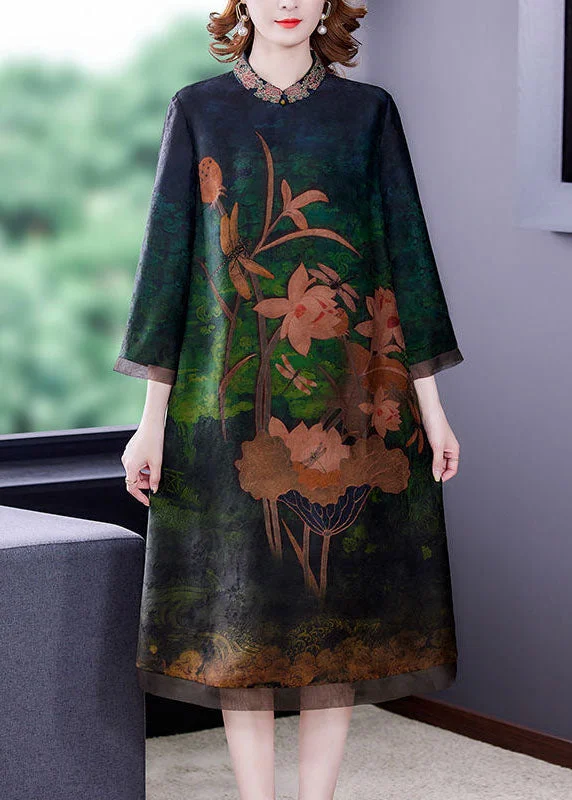 Price Drop midi dressWomen Green Embroideried Patchwork Zippered Silk Dresses Bracelet Sleeve Price Drop midi dressWomen Green Embroideried Patchwork Zippered Silk Dresses Bracelet Sleeve