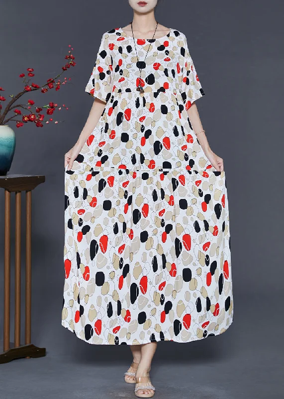 New Deals A-line dressFrench Apricot Oversized Print Cotton Long Dress Summer
