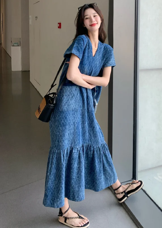 Price Meltdown bodycon dressNew Blue V Neck Pockets Denim Long Dress Summer
