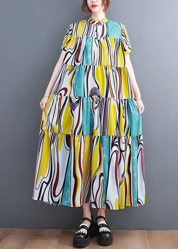 Best Deals chic wrap dressBoutique Multi Color Striped Print Stand Collar Patchwork Cotton Shirt Dresses Short Sleeve