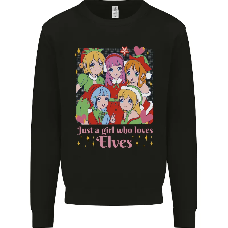 stylish performance hoodieA Girl Who Loves Elves Christmas Anime Xmas Mens Sweatshirt Jumper