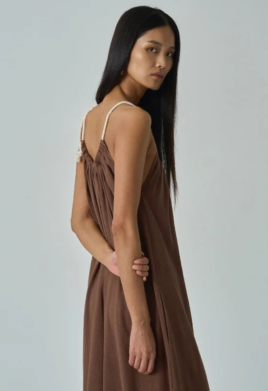Reduced Prices Rope Tie Linen Jumpsuit in Chocolate
