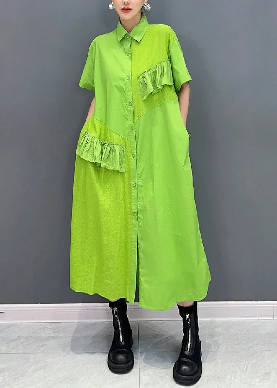 Final Markdown high-waisted dressVogue Green Peter Pan Collar Patchwork Button Maxi Dress Summer