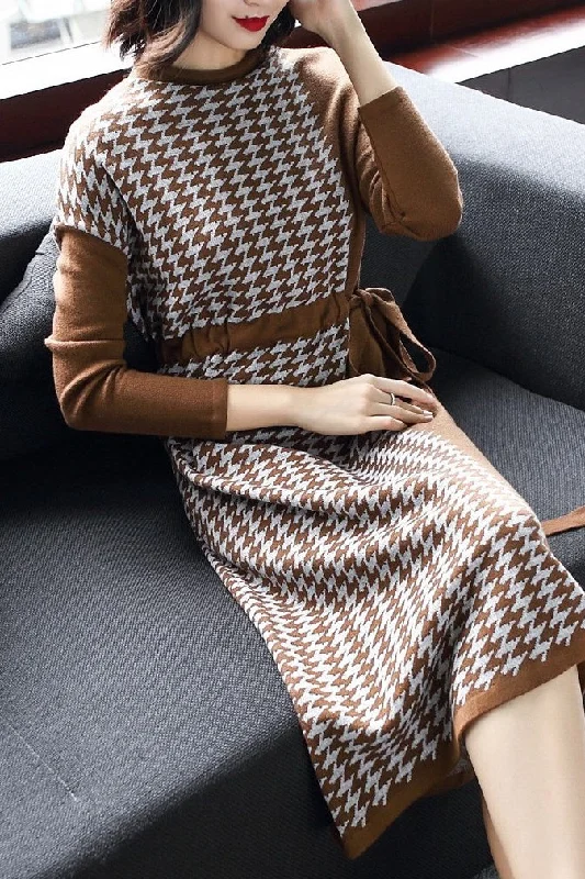 casual evening dressHoundstooth Sweater Dress