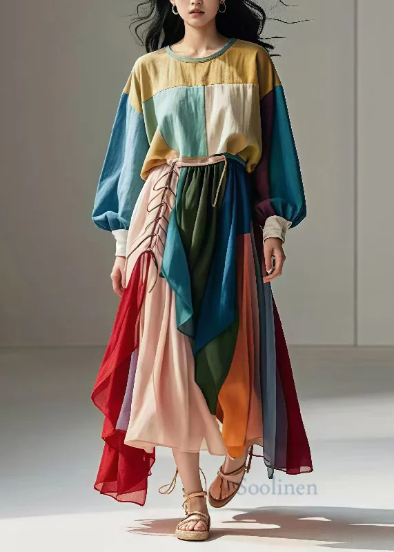Epic Deals stylish dressArt Colorblock Asymmetrical Patchwork Cotton Robe Dresses Spring Epic Deals stylish dressArt Colorblock Asymmetrical Patchwork Cotton Robe Dresses Spring