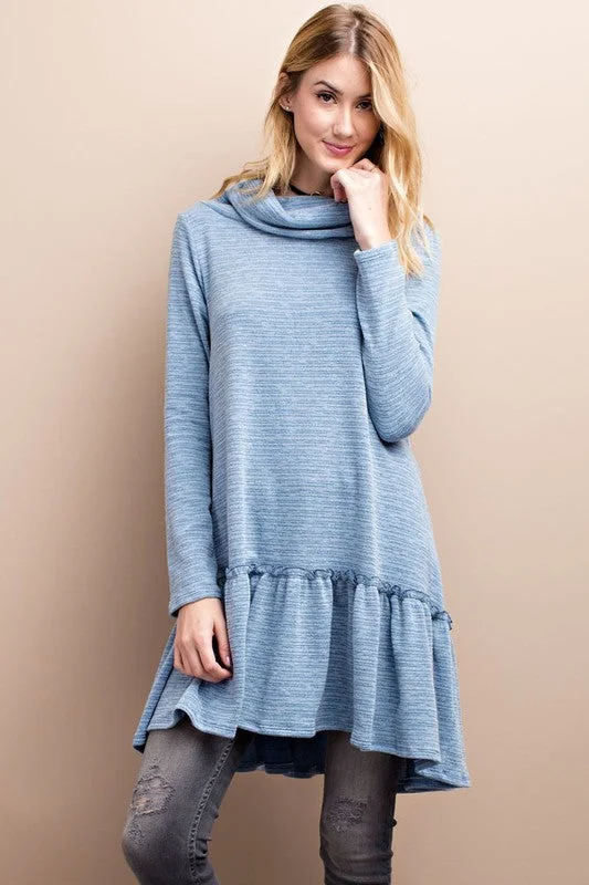 classic fit-and-flare dressCowl Neck Knit Dress W/ Ruffle