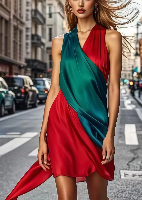Reduced Prices playful dressBeautiful Colorblock Asymmetrical Patchwork Silk Work Dress Sleeveless