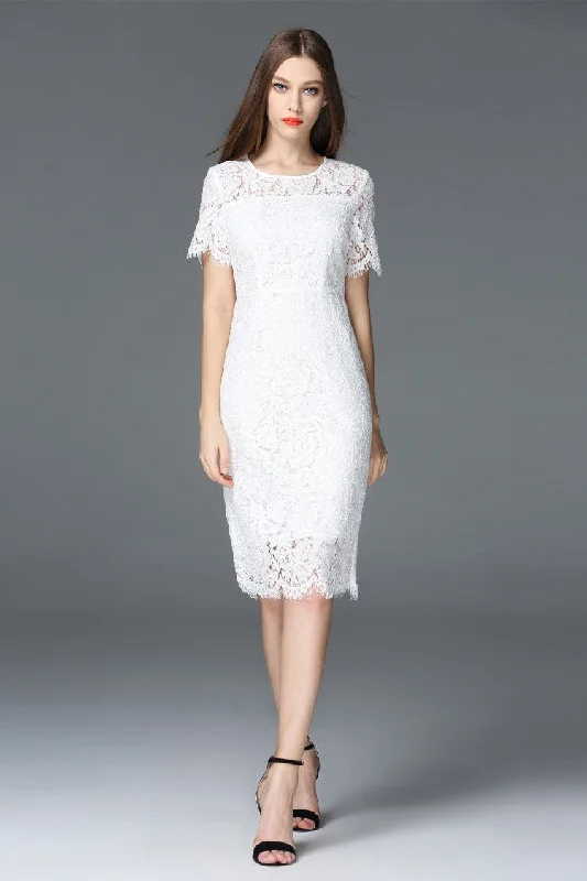 casual slip dressAll-Over Lace Short Sleeve Dress