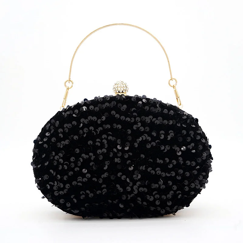 Buy Now modern dressGoose egg oval crossbody Carry colorful black sequin dinner bag 675056328141
