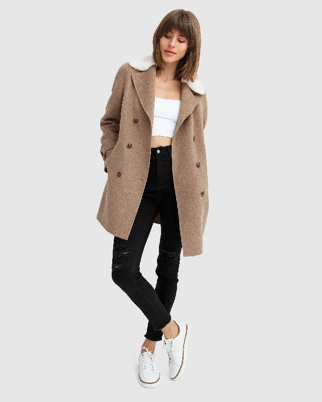 Hurry In stylish lightweight coatLiberty Sherpa Collar Wool Blend Coat - Oat