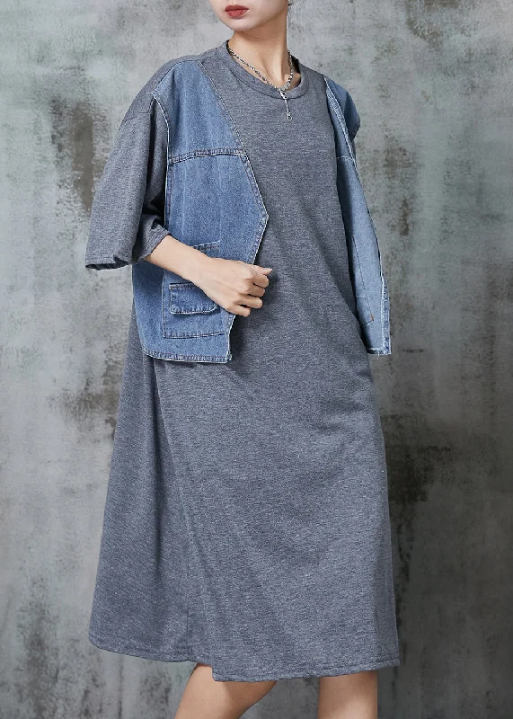 Low Prices party-ready dressChic Grey Oversized Patchwork Cotton Robe Dresses Summer Low Prices party-ready dressChic Grey Oversized Patchwork Cotton Robe Dresses Summer