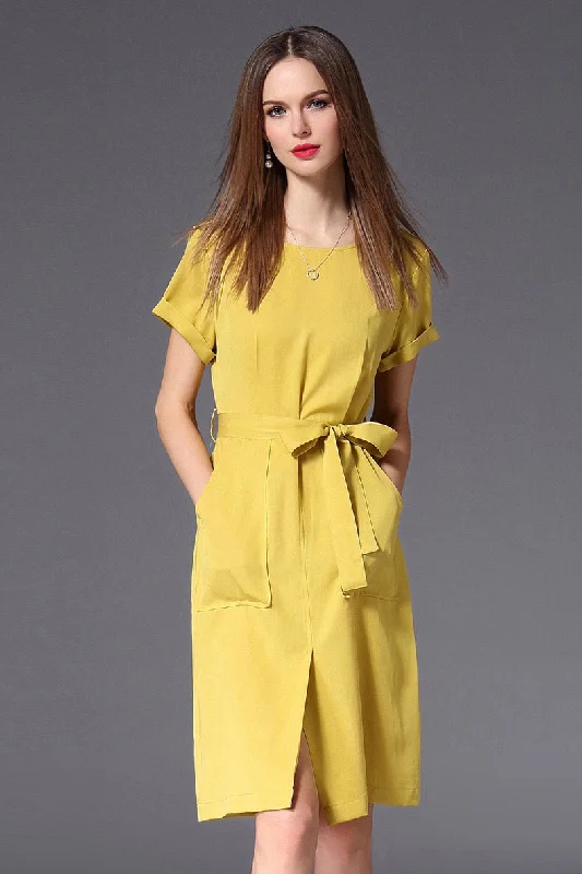 off-shoulder dressYellow Tencel Dress W/ Pockets