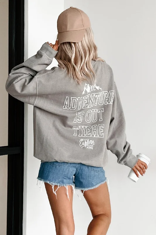 Mega Sale activewear hoodie"Adventure Is Out There" Double-Sided Graphic Sweatshirt (Light Olive)