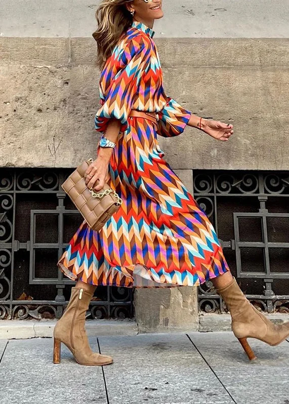 Season Finale Sale chic dressNew Stand Collar Geometric Print Cotton Long Dresses Lantern Sleeve Season Finale Sale chic dressNew Stand Collar Geometric Print Cotton Long Dresses Lantern Sleeve