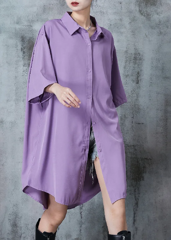Midnight Madness chic wrap dressPurple Comfotable Cotton Shirt Dress Oversized Summer