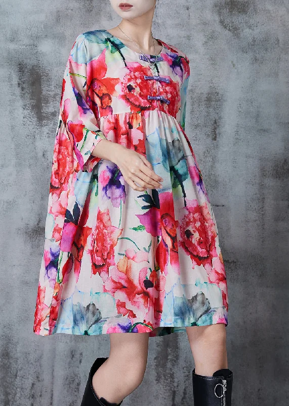 backless dressPink Print Cotton Work Dress Chinese Button Summer