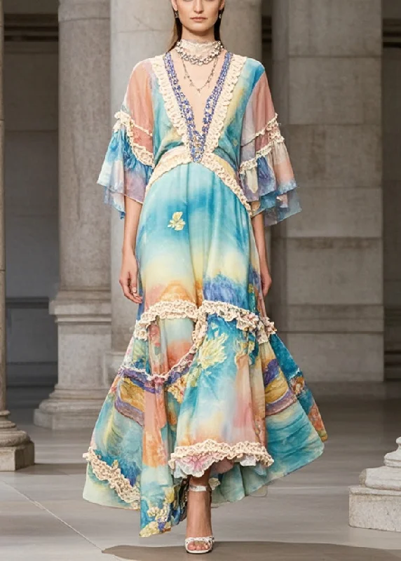 Midnight Madness bodycon dressBeautiful Rainbow Ruffled Patchwork Chiffon Maxi Dress Summer