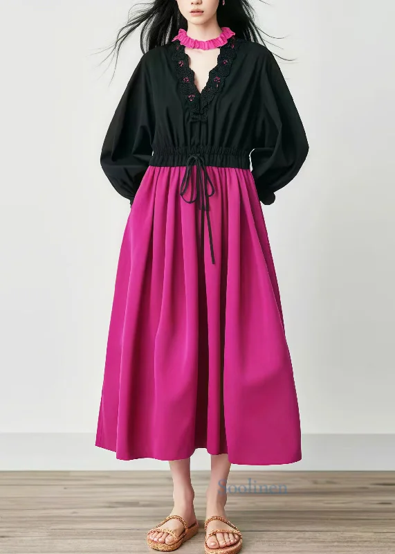 Mega Deal puff sleeve dressFrench Black V Neck Patchwork Cotton Cinched Dresses Spring Mega Deal puff sleeve dressFrench Black V Neck Patchwork Cotton Cinched Dresses Spring