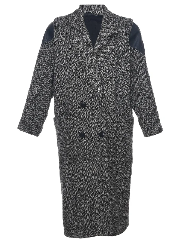Special Promotion outdoor coatHerringbone Tweed Wool Coat - L