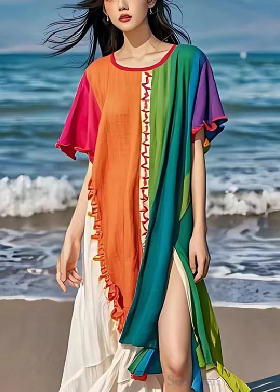 Final Markdown high-waisted dressColorblock Patchwork Linen Long Dress Side Open Summer Final Markdown high-waisted dressColorblock Patchwork Linen Long Dress Side Open Summer