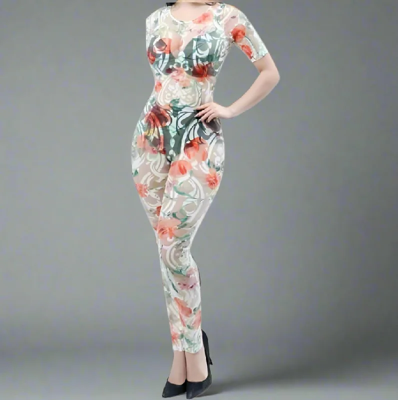 Exclusive Deal Mekiza White Floral Mesh Jumpsuit