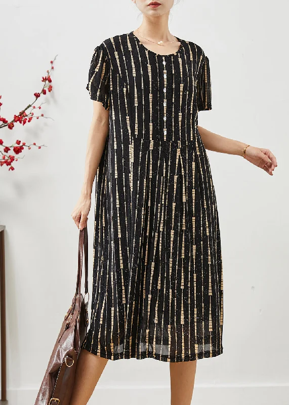 Year-End Sale playful dressItalian Black Print Zircon Chiffon Maxi Dresses Summer