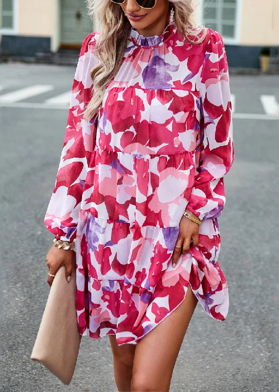 off-the-shoulder dressBohemian Rose Ruffled Print Cotton Mid Dress Fall