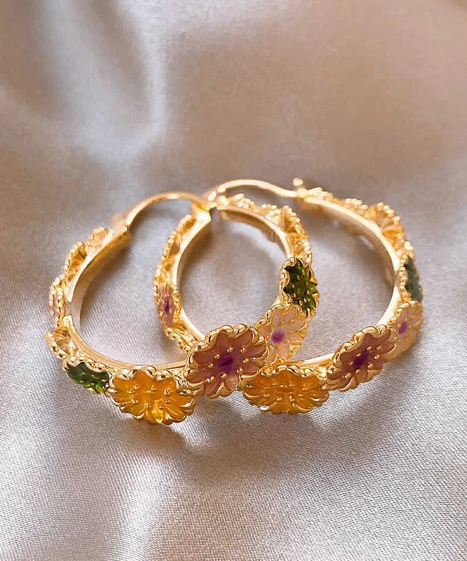 stylish dressBoutique Gold Sterling Silver Alloy Floral Hoop Earrings