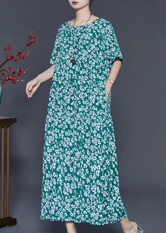 Markdowns sleek dressStylish Green Oversized Print Cotton Dress Summer