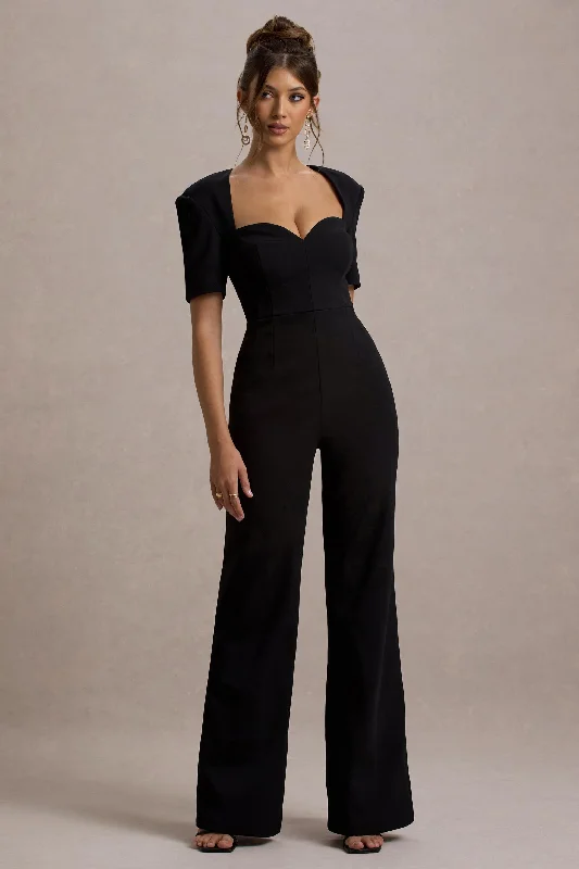 Mega Sale Simone | Black Sweetheart Short-Sleeve Wide-Leg Jumpsuit