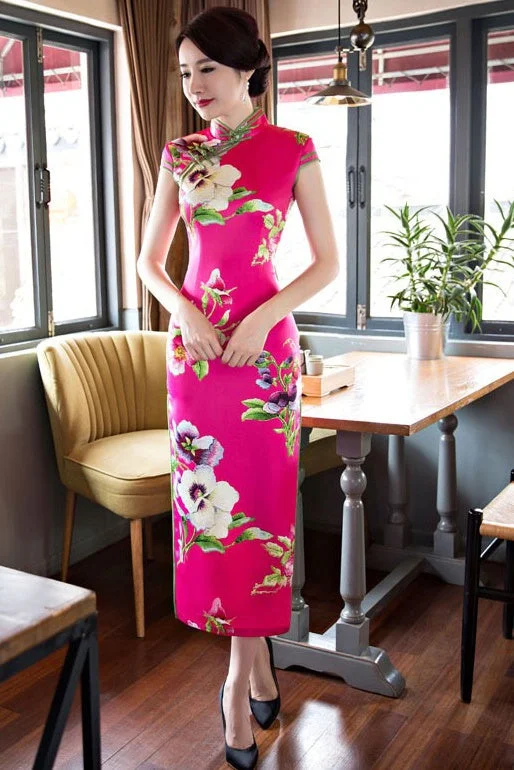 denim dressFloral Print Long Qipao Dress