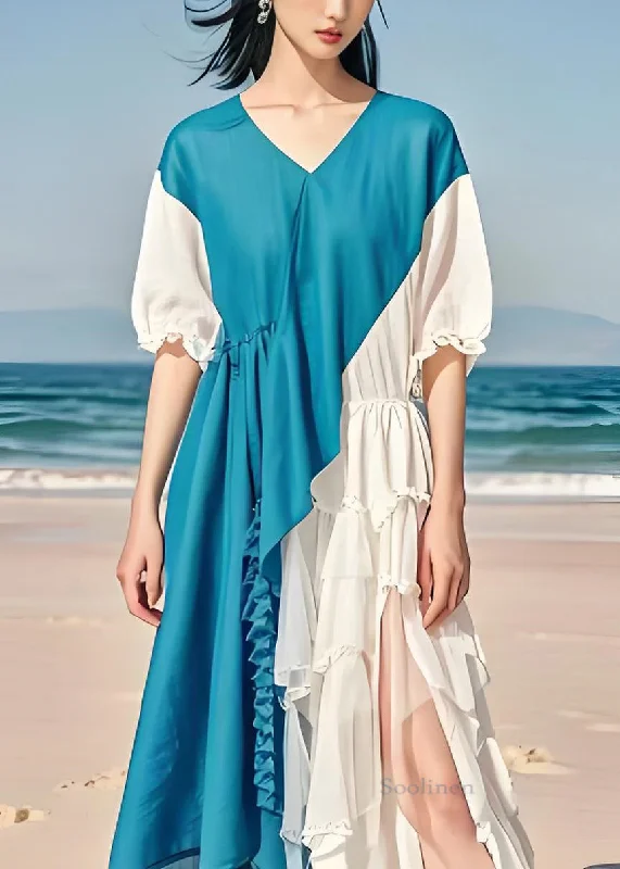 Huge Savings trendy dressFrench Colorblock Asymmetrical Ruffled Patchwork Chiffon Dresses Summer Huge Savings trendy dressFrench Colorblock Asymmetrical Ruffled Patchwork Chiffon Dresses Summer