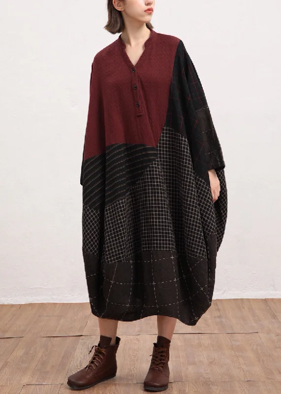 Best Bargains elegant maxi dressElegant Red V Neck Plaid Patchwork Linen Dress Batwing Sleeve Best Bargains elegant maxi dressElegant Red V Neck Plaid Patchwork Linen Dress Batwing Sleeve