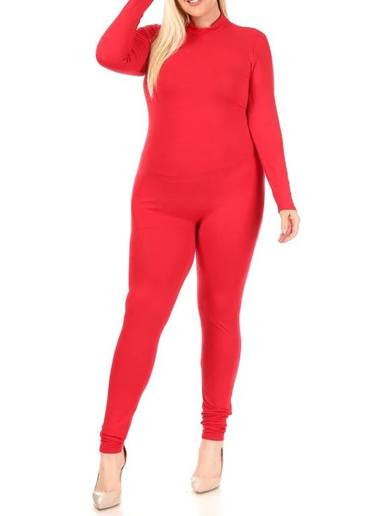 Epic Deals Hi Curvy Plus Size Women Mock Neck Long Sleeve Jumpsuit