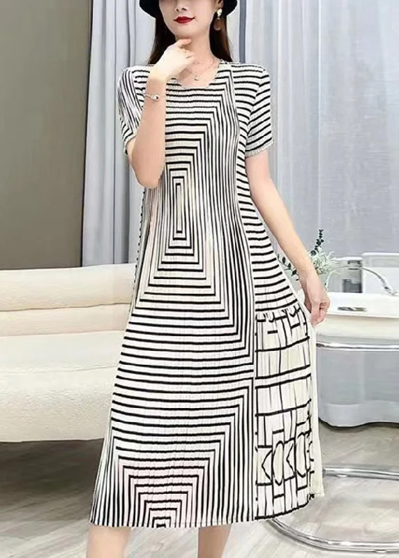 Limited Availability sleek midi dressWomen White O Neck Striped Wrinkled Silk Dresses Summer Limited Availability sleek midi dressWomen White O Neck Striped Wrinkled Silk Dresses Summer