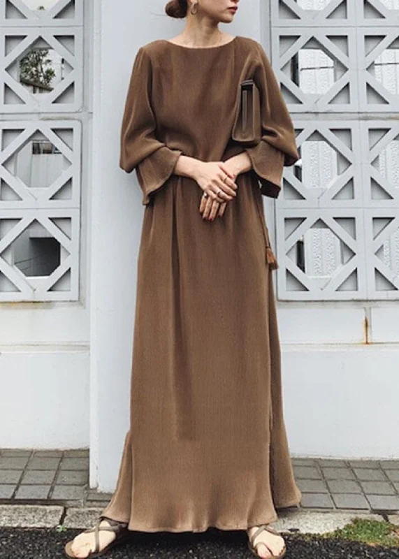 Unbeatable Prices off-the-shoulder dressSolid Split Long Sleeve Round Neck Casual Maxi Dress Chocolate Unbeatable Prices off-the-shoulder dressSolid Split Long Sleeve Round Neck Casual Maxi Dress Chocolate