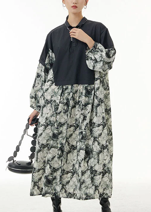 Final Markdown chic dressFrench Black Peter Pan Collar Print Patchwork Cotton Shirts Dress Spring Final Markdown chic dressFrench Black Peter Pan Collar Print Patchwork Cotton Shirts Dress Spring