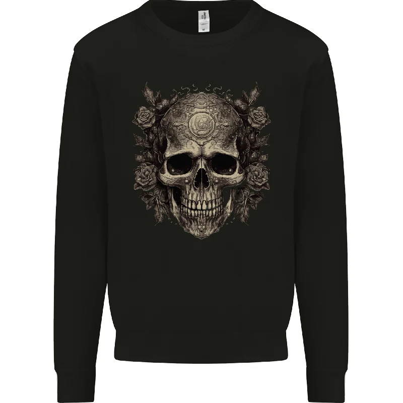 versatile gym hoodieA Gothic Skull With Roses Mens Sweatshirt Jumper