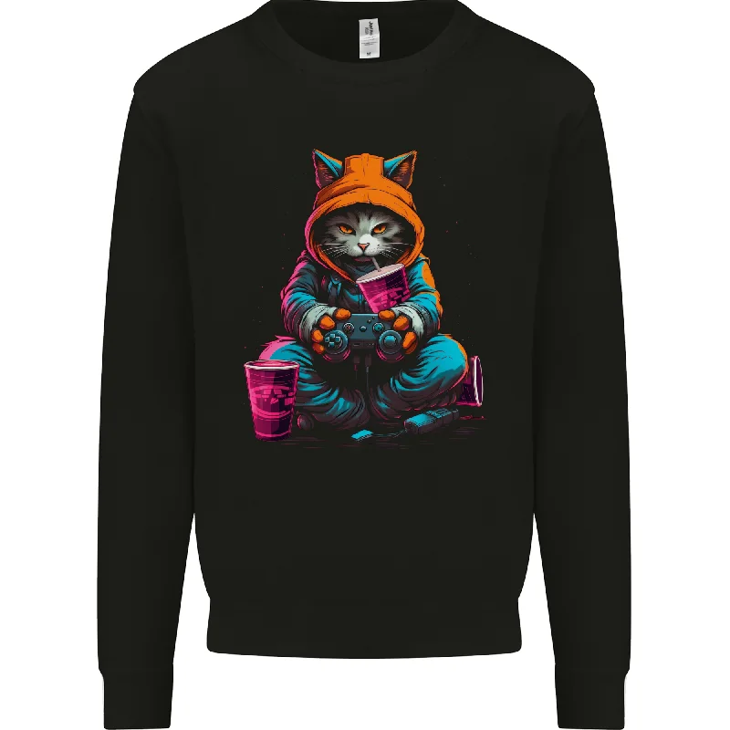 luxury fitness sweatshirtA Gaming Cat Cool Gamer Video Games Mens Sweatshirt Jumper