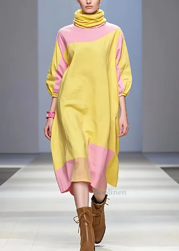 Price Rollback satin dressPlus Size Yellow Turtleneck Patchwork Cotton Dress Half Sleeve Price Rollback satin dressPlus Size Yellow Turtleneck Patchwork Cotton Dress Half Sleeve