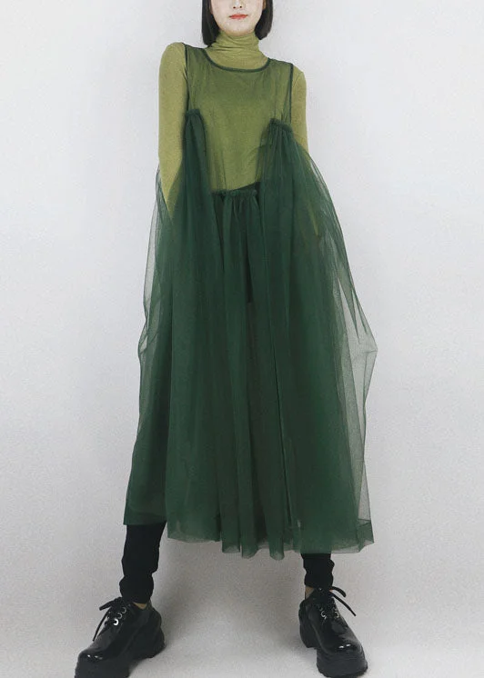 Lowest Price statement dressBlackish Green Tulle Long Dress Asymmetrical Exra Large Hem Sleeveless