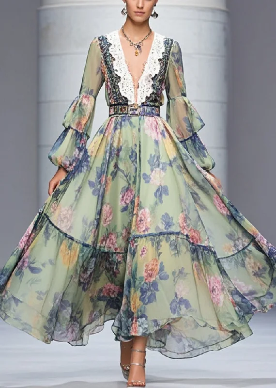 Deal Mania flowy dressFashion Print Exra Large Hem Chiffon Holiday Dresses Fall