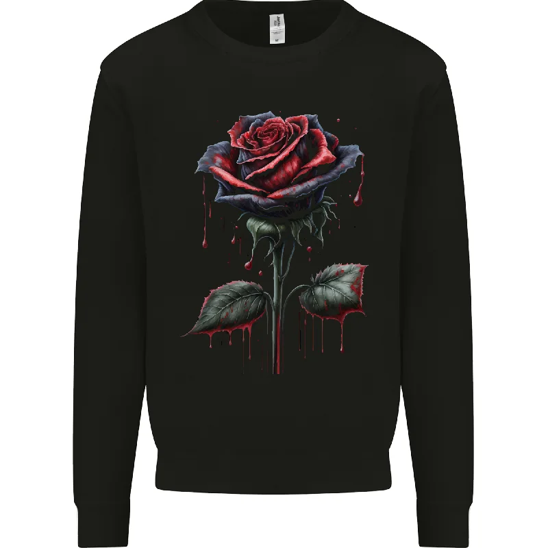 bold workout sweatshirtA Gothic Rose Dripping With Blood Goth Mens Sweatshirt Jumper