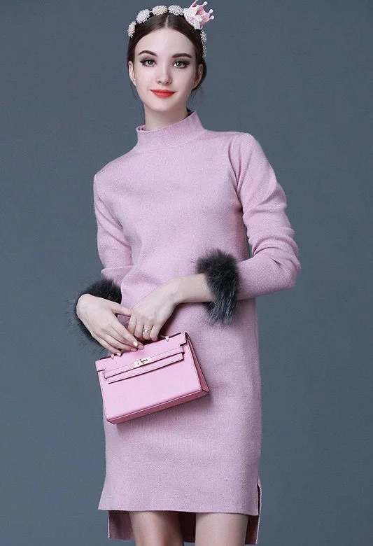 stylish dressWool Dress W/ Fur Detail