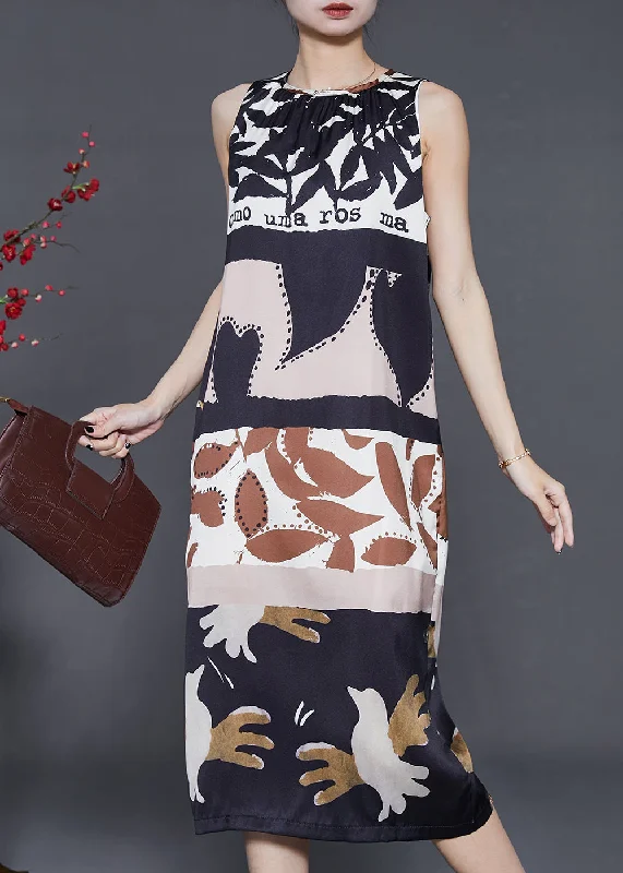 One-DAY Sale pleated dressFrench Black Print Silm Fit Side Open Chiffon Dress Summer One-DAY Sale pleated dressFrench Black Print Silm Fit Side Open Chiffon Dress Summer